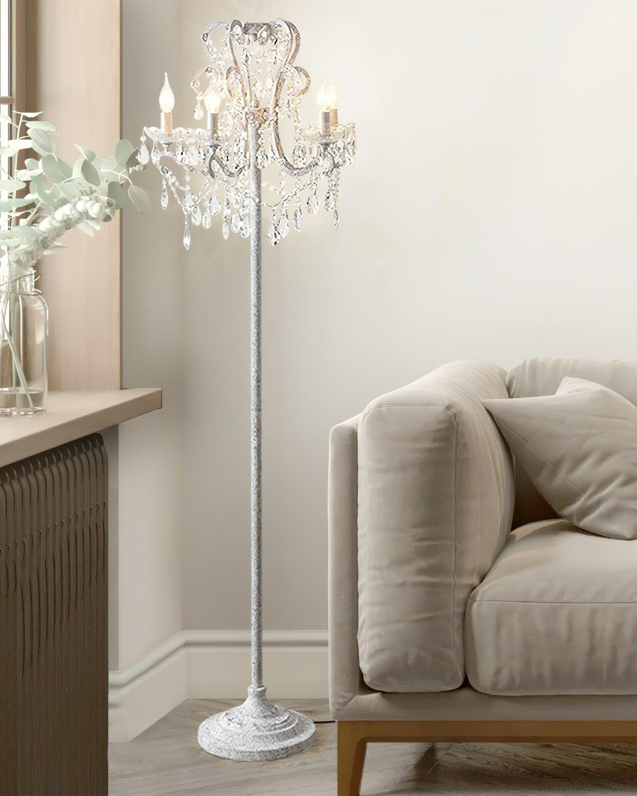 Floor Lamp Iron 20.9 in Crystal Retro White Gold Living Room Accent Lighting Decorative Stand | Thomler