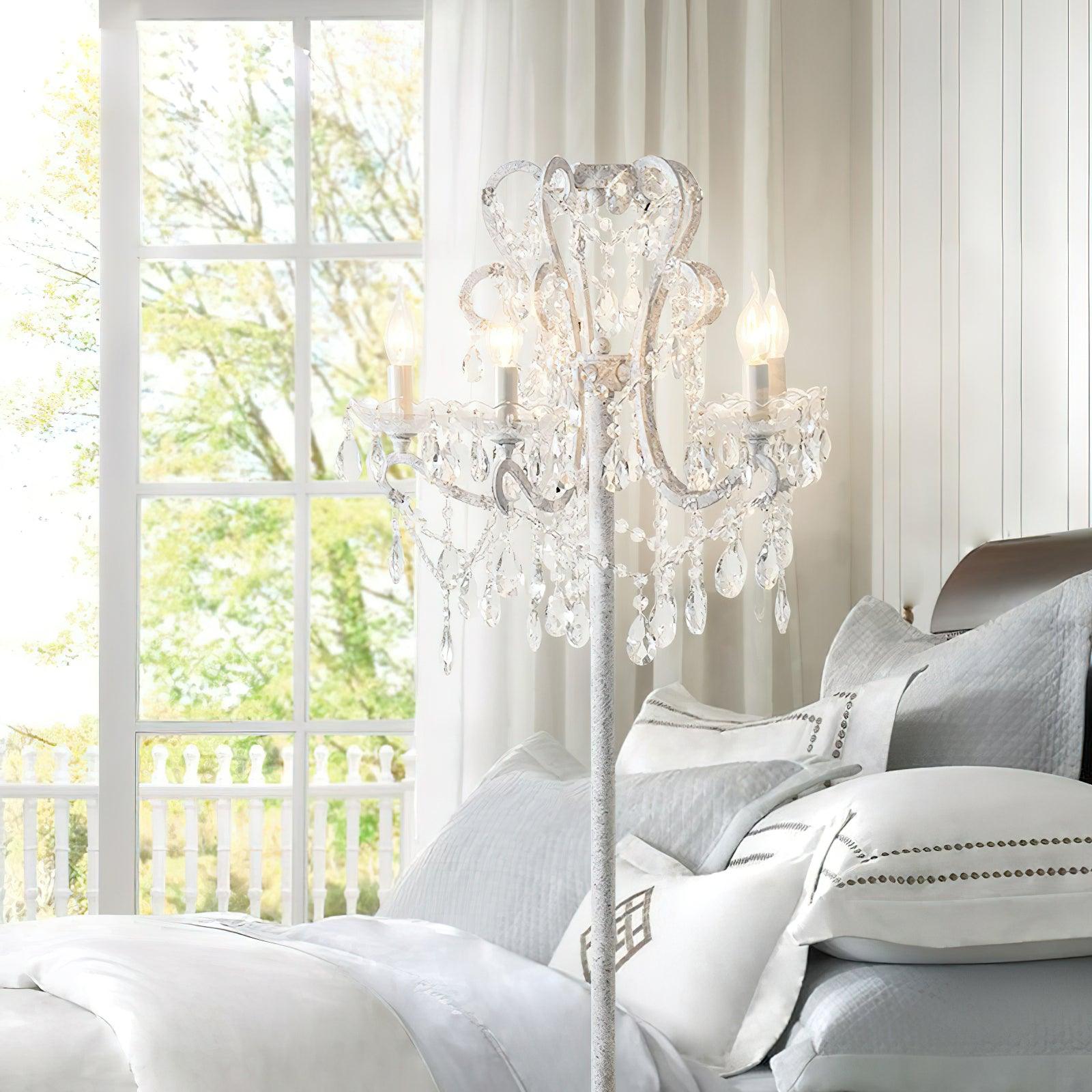 Floor Lamp Iron 20.9 in Crystal Retro White Gold Living Room Accent Lighting Decorative Stand | Thomler