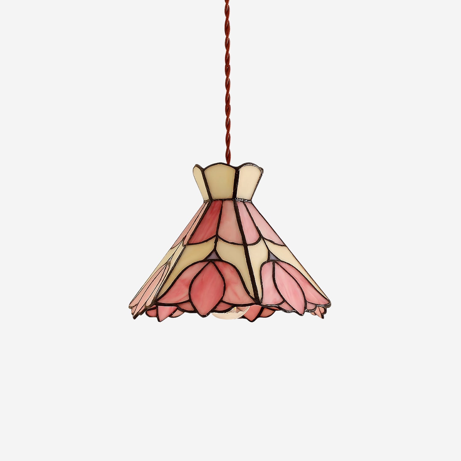 Pendant Light Stained Glass 7.8 in Pink Beige Floral Dining Room Hanging Lamp Decorative Ceiling Fixture | Thomler