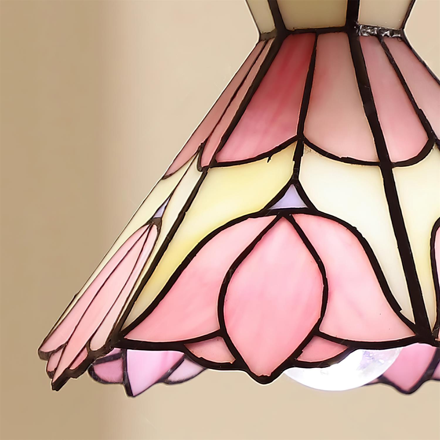 Pendant Light Stained Glass 7.8 in Pink Beige Floral Dining Room Hanging Lamp Decorative Ceiling Fixture | Thomler