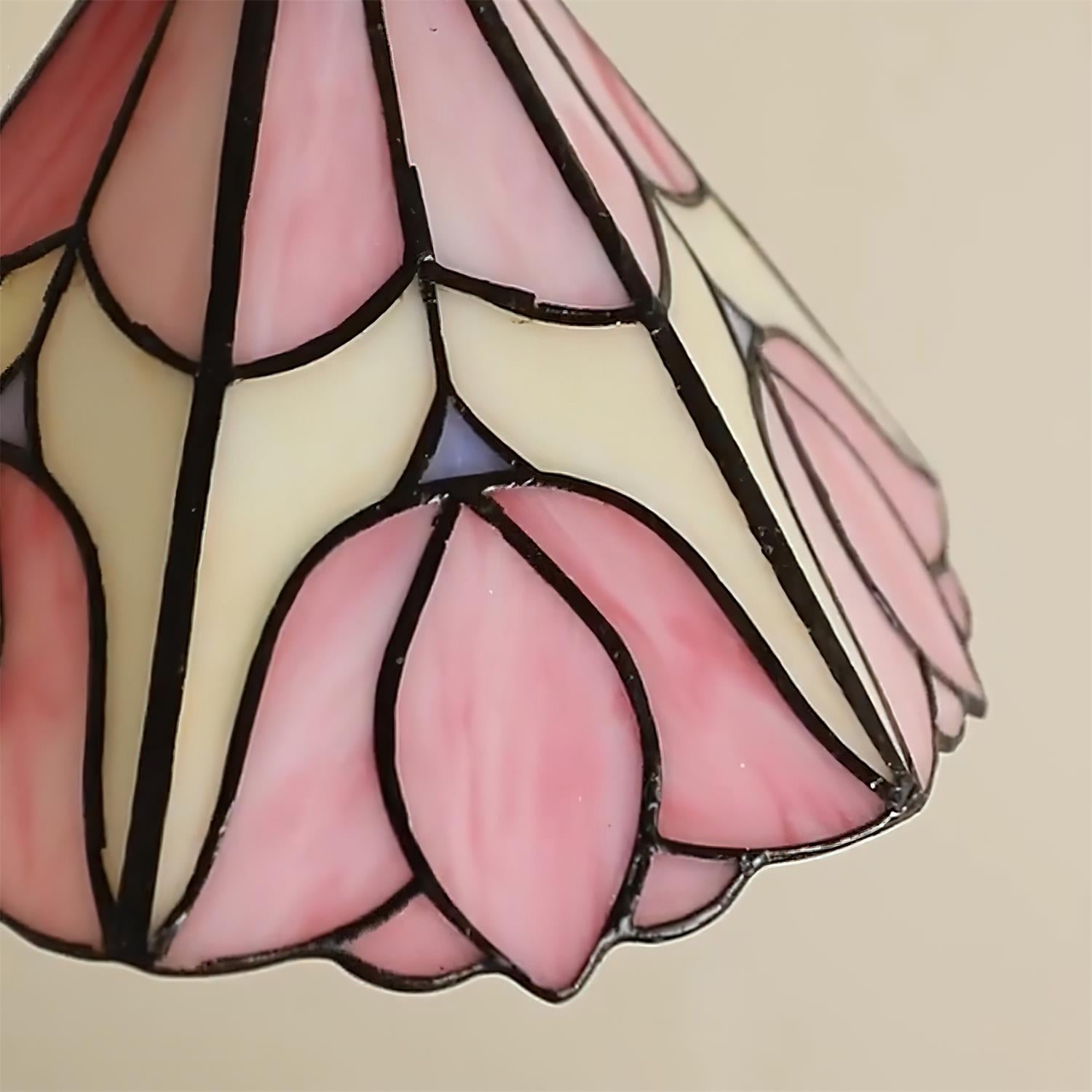 Pendant Light Stained Glass 7.8 in Pink Beige Floral Dining Room Hanging Lamp Decorative Ceiling Fixture | Thomler