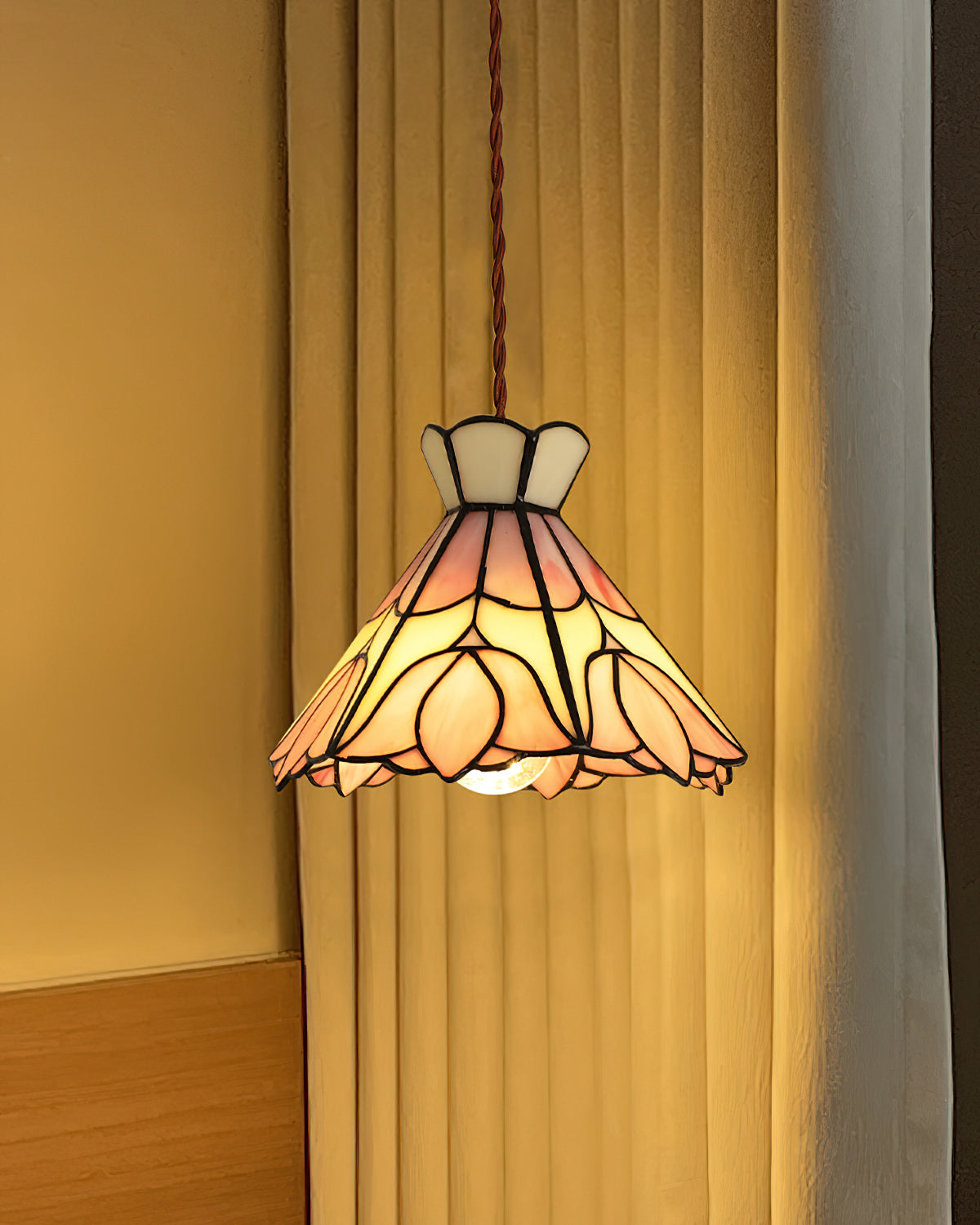 Pendant Light Stained Glass 7.8 in Pink Beige Floral Dining Room Hanging Lamp Decorative Ceiling Fixture | Thomler