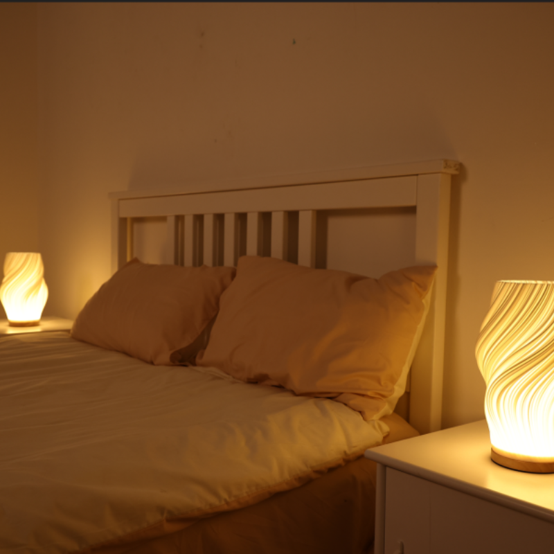 Table Lamp Glass 30.0 cm Dimmable LED Living Room Bedroom Sculptural Wavy Swirl Cloud Accent Light | Thomler