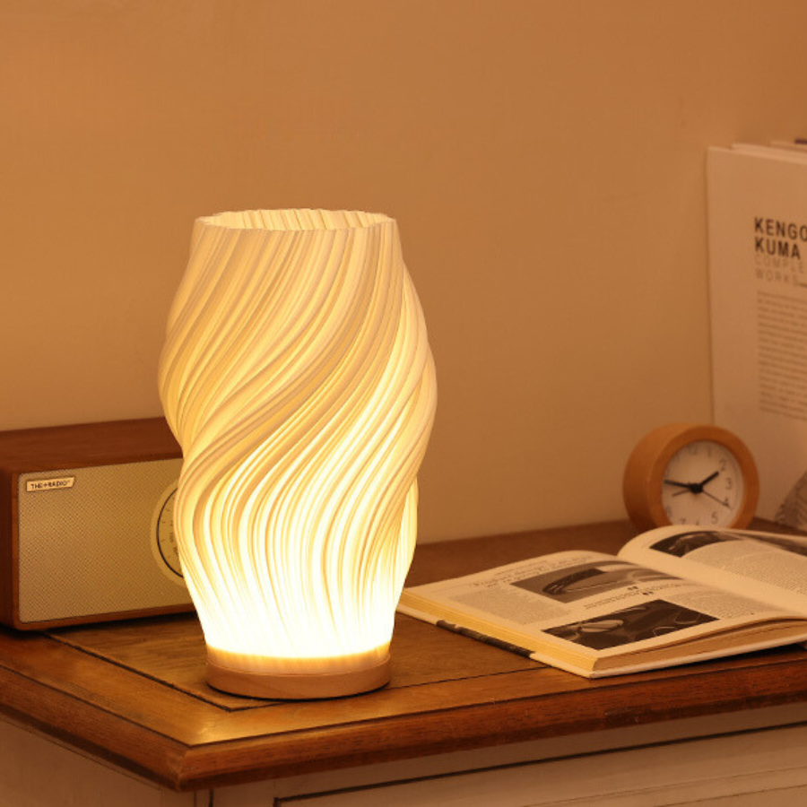 Table Lamp Glass 30.0 cm Dimmable LED Living Room Bedroom Sculptural Wavy Swirl Cloud Accent Light | Thomler
