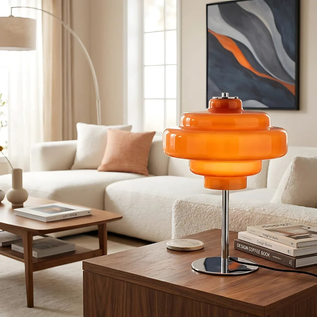 Table Lamp Glass 7.9 in Orange Bedroom Living Room Accent Light Modern Decorative Lighting | Thomler