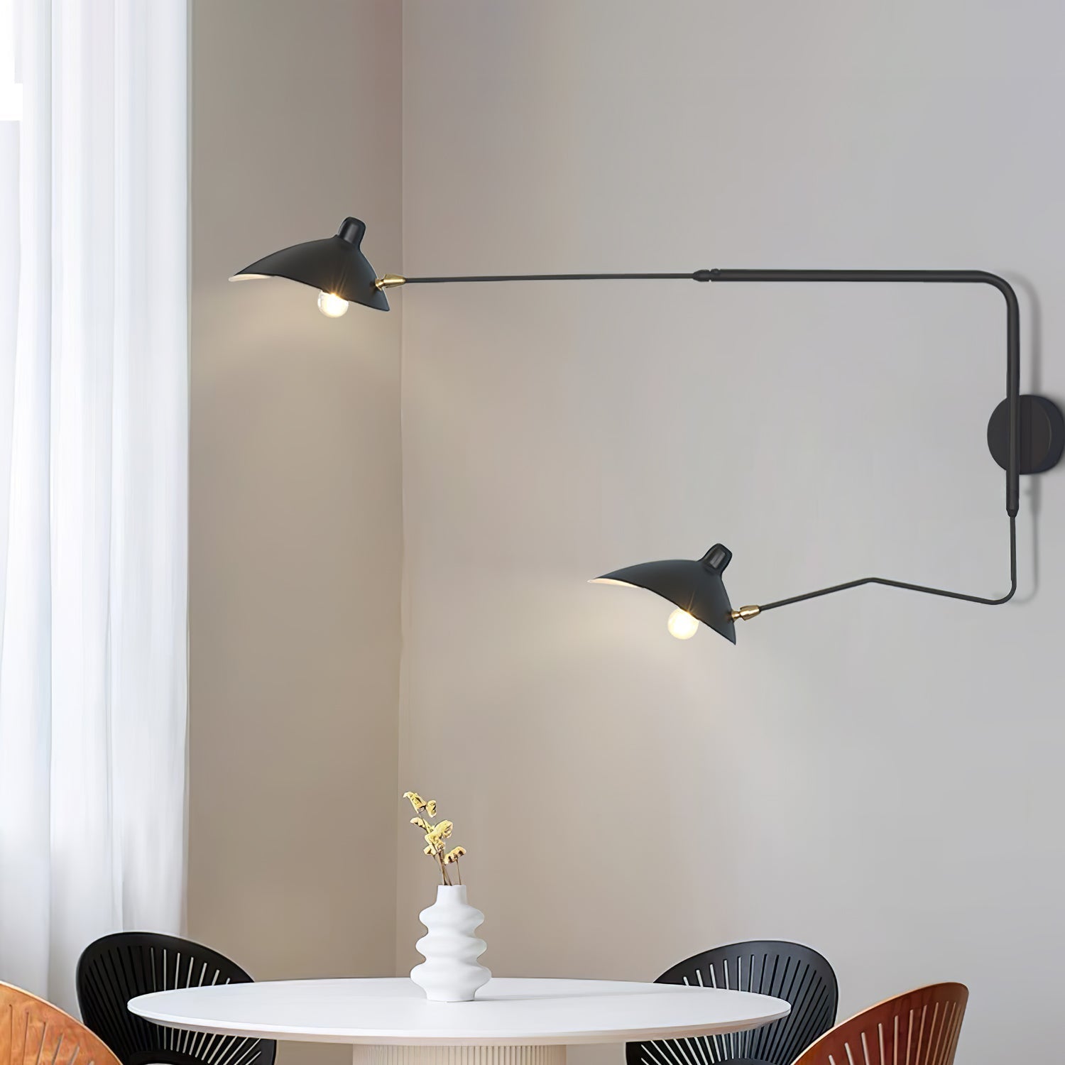 Articulated Arm Wall Sconce Black Mid-Century Modern Adjustable Swing Lamp for Living Room Bedroom Home Office Reading Light | Thomler
