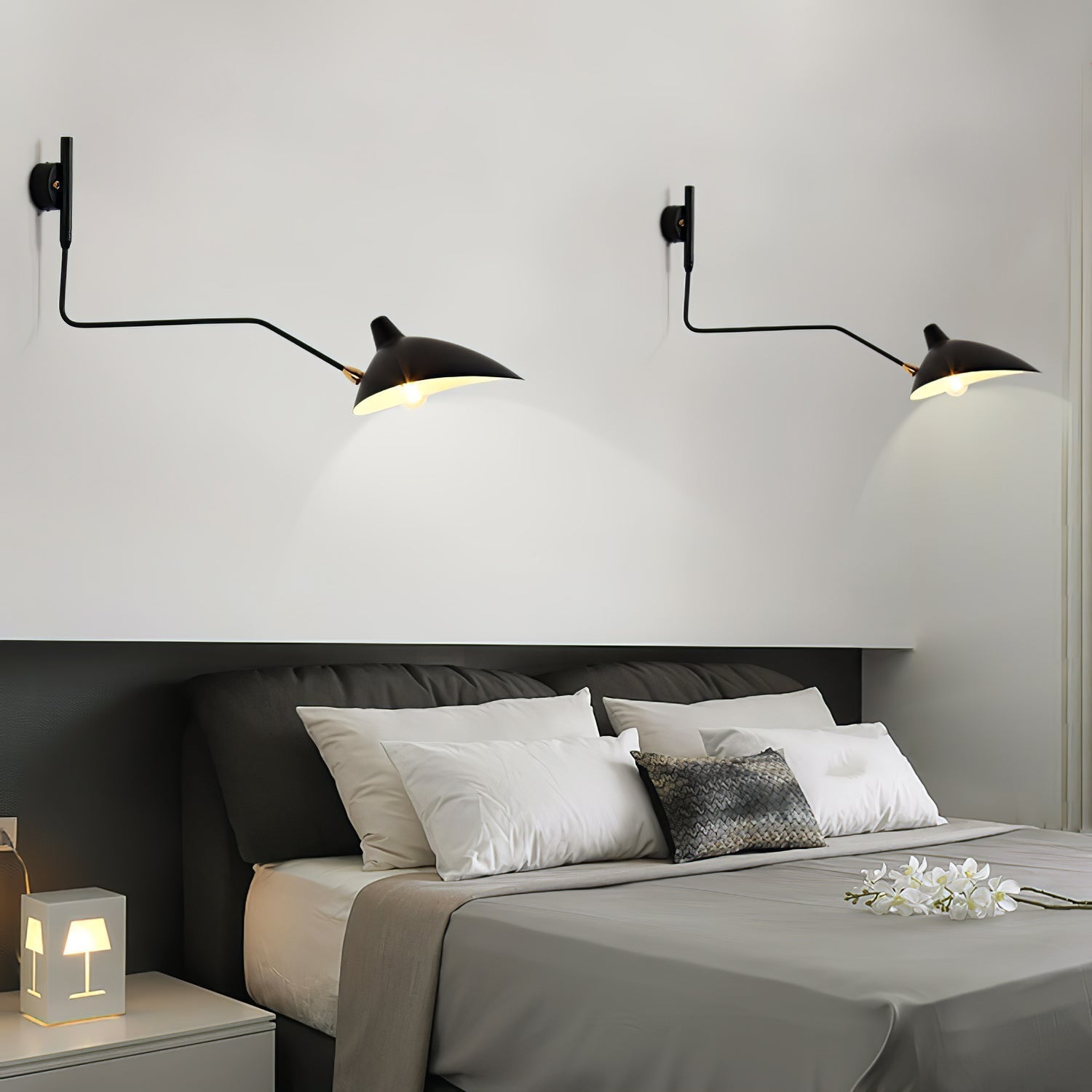 Articulated Arm Wall Sconce Black Mid-Century Modern Adjustable Swing Lamp for Living Room Bedroom Home Office Reading Light | Thomler