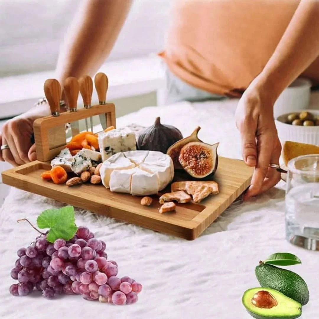 Bamboo Charcuterie Platter with Cutlery Storage and Carved Handles for Entertaining | Thomler
