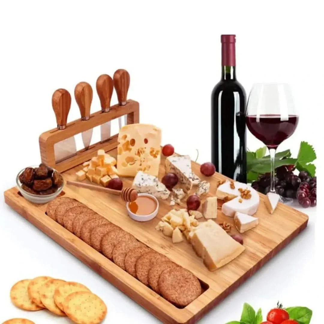 Bamboo Charcuterie Platter with Cutlery Storage and Carved Handles for Entertaining | Thomler
