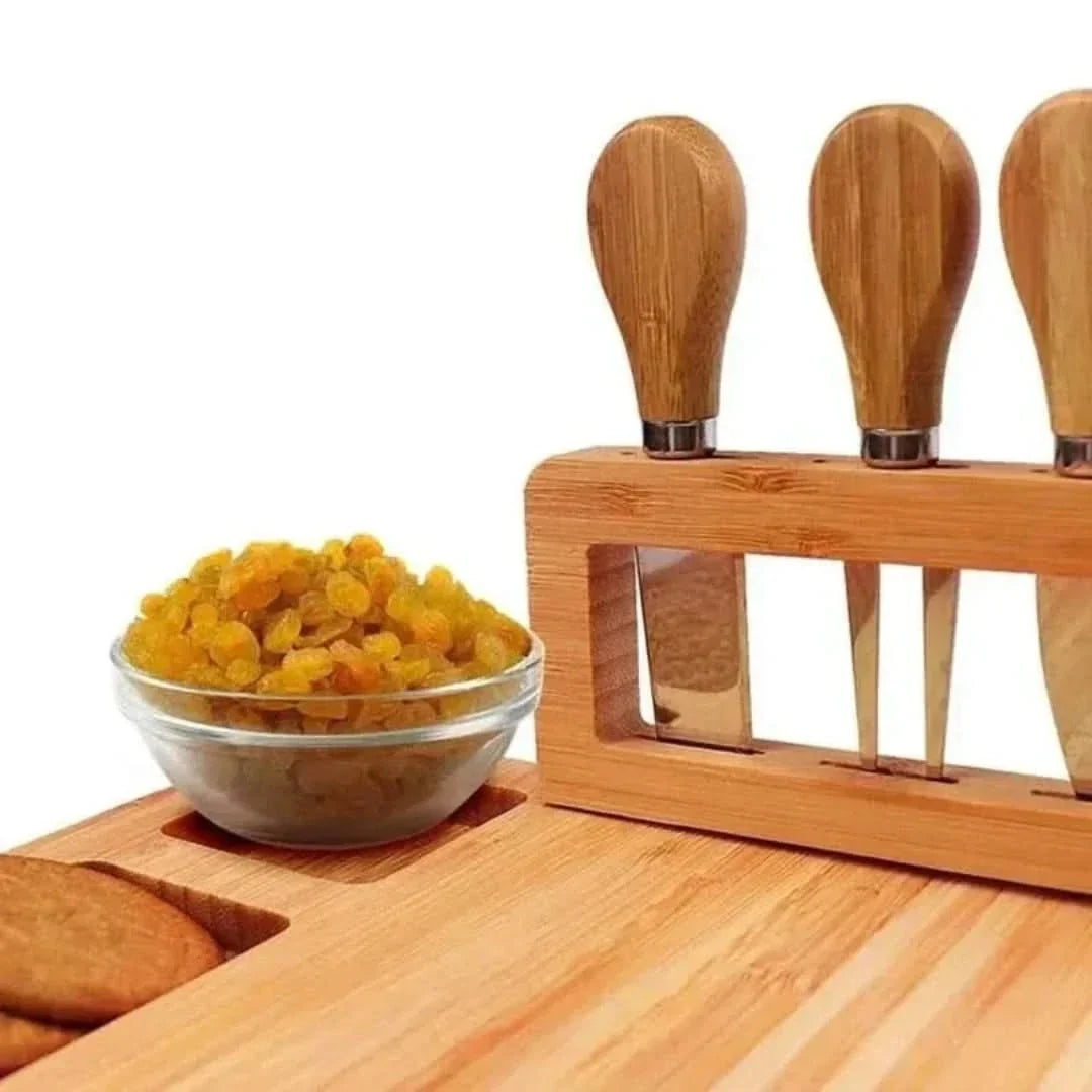 Bamboo Charcuterie Platter with Cutlery Storage and Carved Handles for Entertaining | Thomler