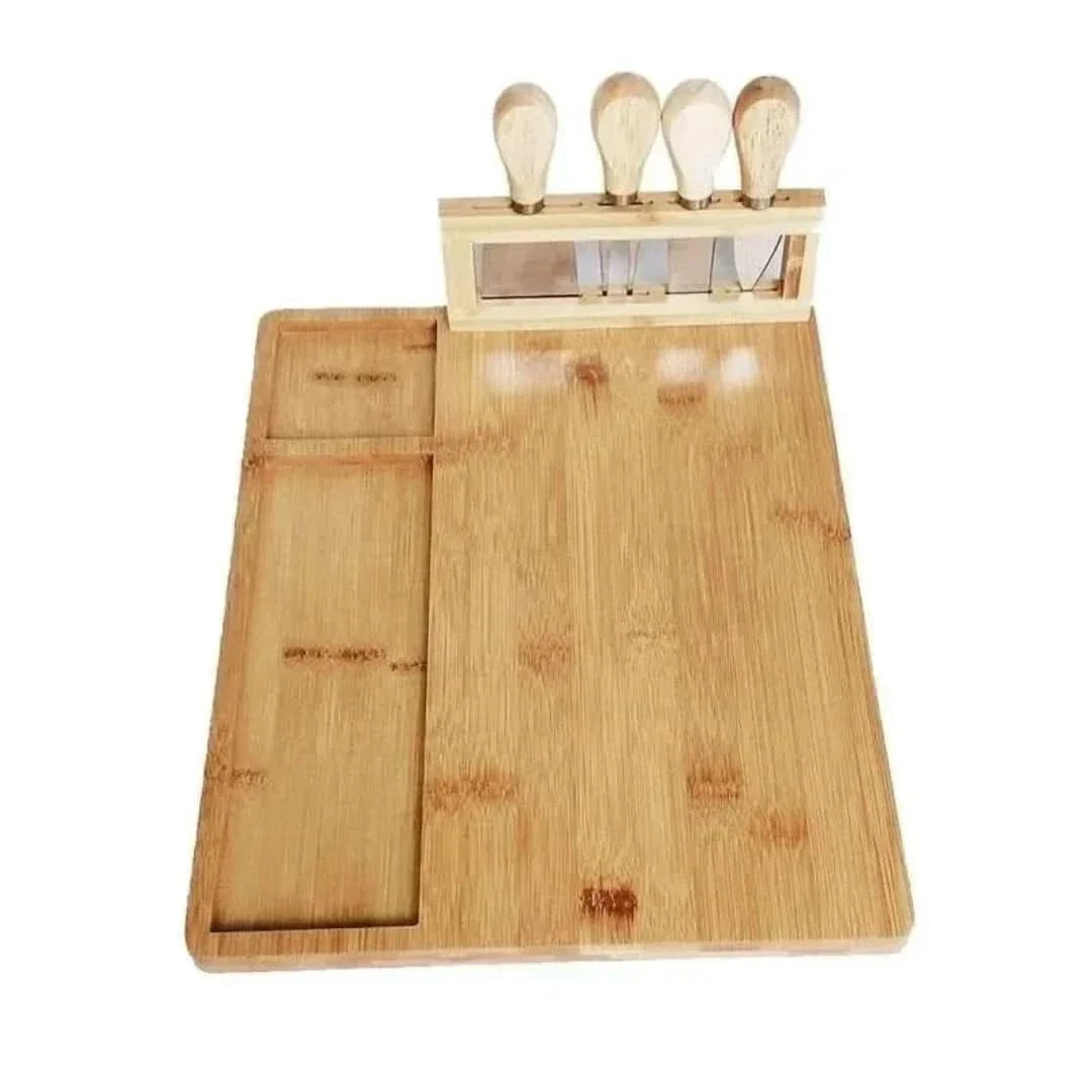 Bamboo Charcuterie Platter with Cutlery Storage and Carved Handles for Entertaining | Thomler
