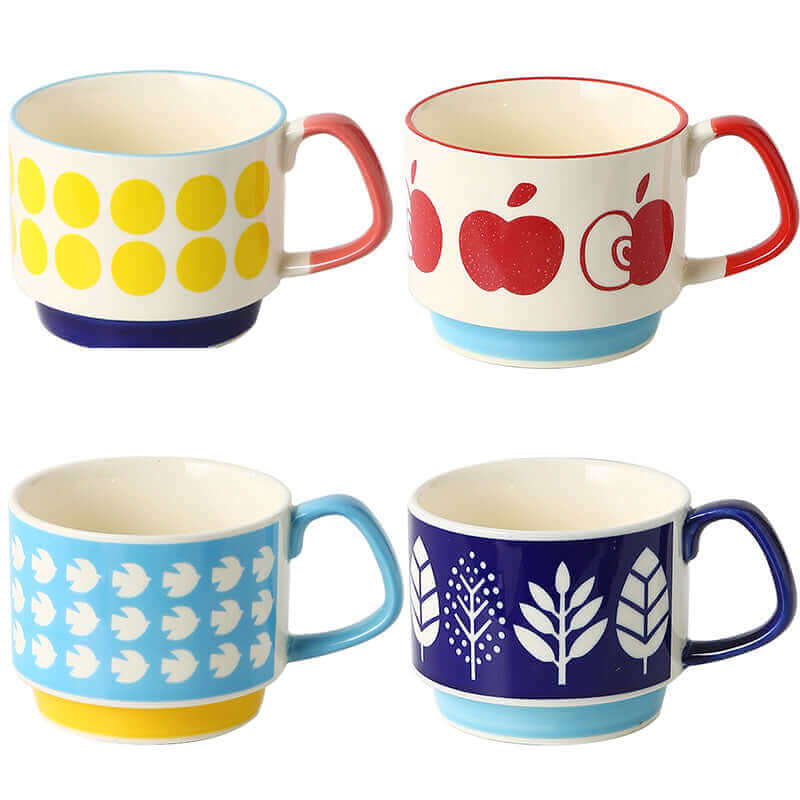 Mid-Century Ceramic Coffee Mug – 10.1 fl oz Retro Design in 10 Patterns for Home Kitchen Breakfast Vintage Tea Cup | Thomler
