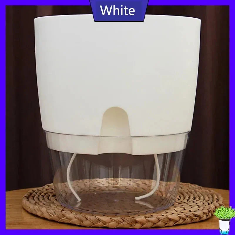 Self-Watering Planter AS Plastic 23.5 cm Height Indoor Plants Automatic Water Absorption Grey White | Thomler