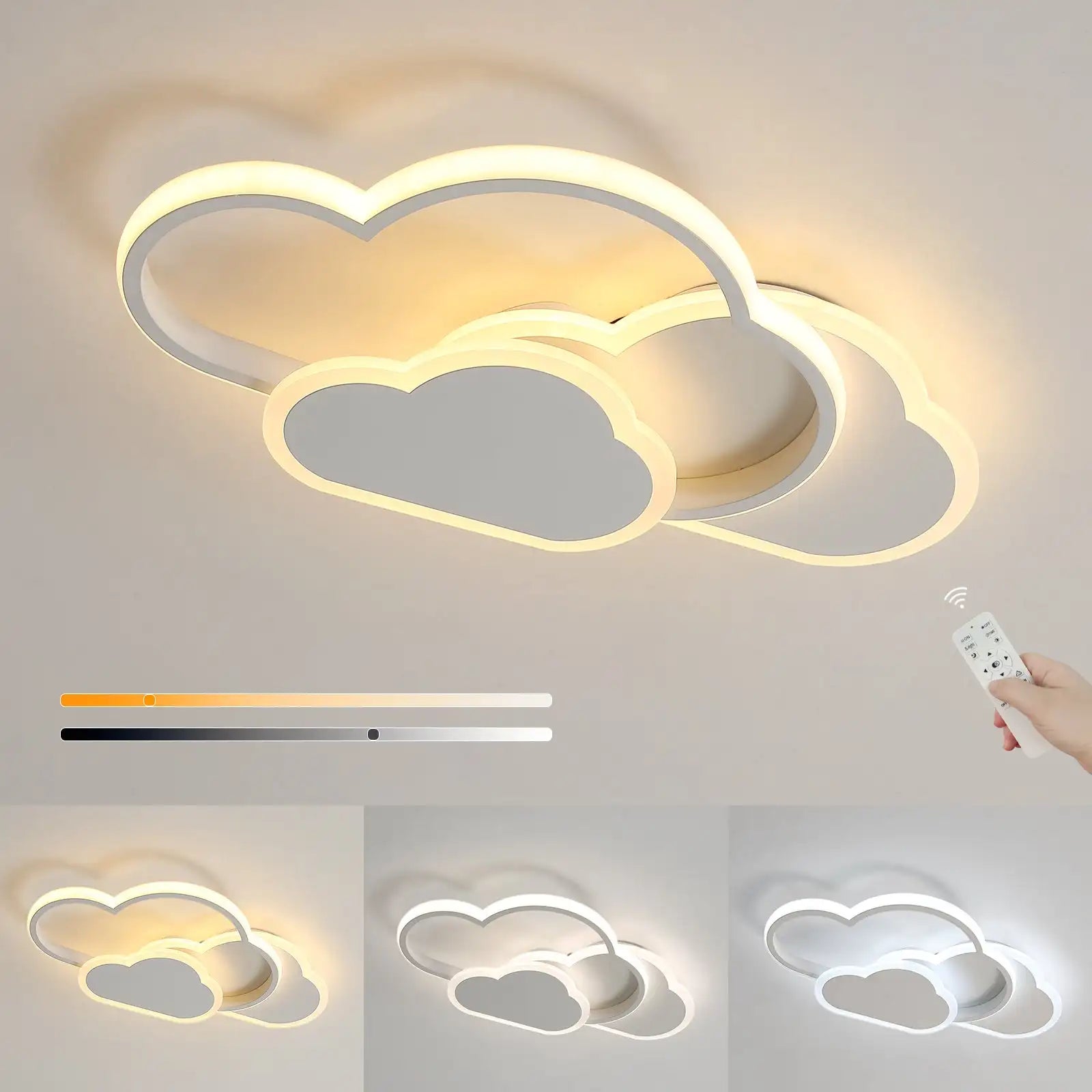 Ceiling Light Acrylic Cloud 32W Dimmable Nursery Bedroom LED Remote Control Flush Mount Lamp | Thomler