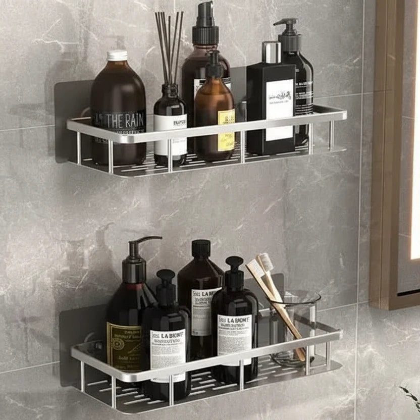 Bathroom Shelf ABS Plastic Drill-Free 10.6 in x 8.3 in Wall Mounted Storage Rack Modern Bathroom Organizer Triangular or Rectangular Designs | Thomler
