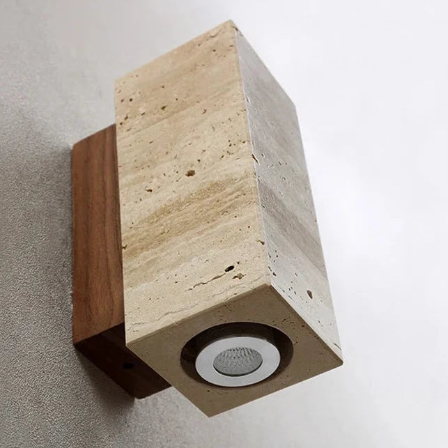 Natural Stone Sconce with Wooden Accent – Modern Wall Fixture for Bedrooms & Hallways | Thomler