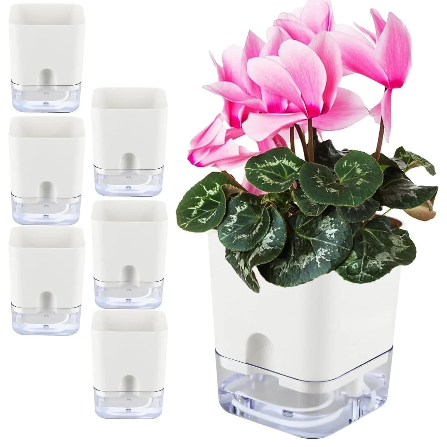 Flower Pot Self Watering PP AS Plastic 25.0 cm White Indoor Herb Planter Hydroponic Windowsill Office Container | Thomler