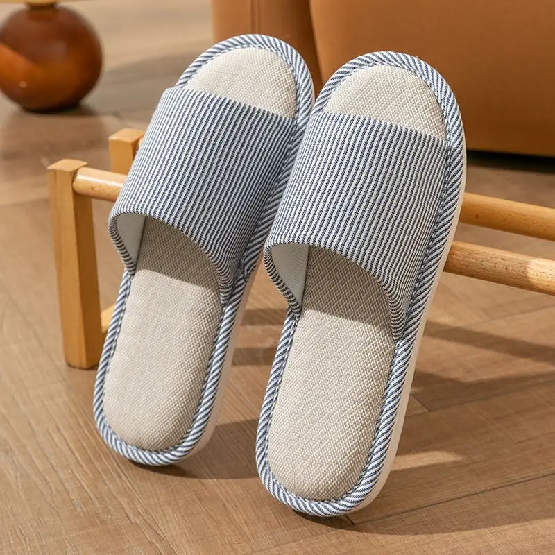 Open-Toe Canvas Slides for Women & Men – Breathable Linen House Slippers for Year-Round Comfort – Indoor Bedroom Footwear | Thomler