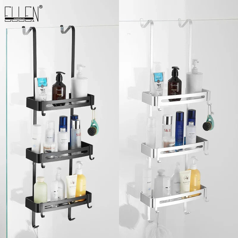 Shower Rack Aluminium 97.0 cm Black Hanging Bathroom Storage Organiser No Drill Over Door Shampoo Holder | Thomler