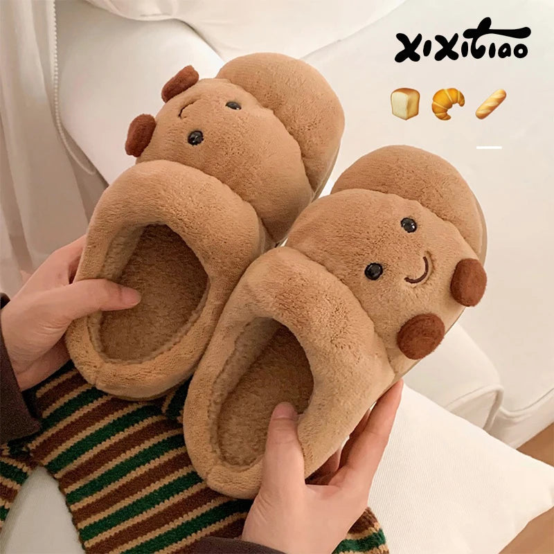 Fluffy Croissant Slippers for Women & Men – Soft Plush Indoor House Shoes with Non-Slip Sole | Thomler