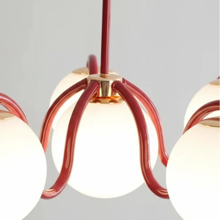 Mid-Century Globe Chandelier with 6 Orb Pendants – 27 in Wide Ceiling Light | Thomler