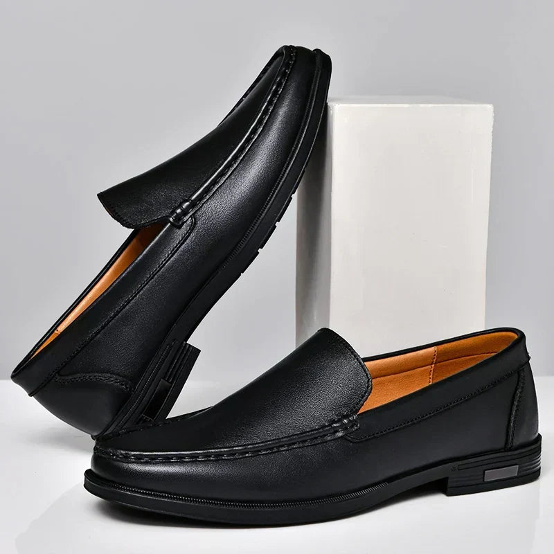 Men's Genuine Leather Slip-On Loafers — Smooth Apron Toe Dress Shoes for Work & Casual Wear — Office Ready Business Loafer | Thomler