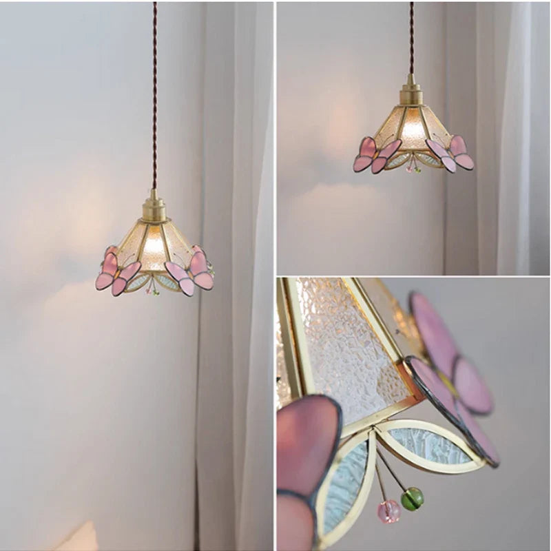 Pendant Light Stained Glass 19.0 cm Copper Tiffany Style Dining Room Kitchen Hanging Ceiling Lamp | Thomler