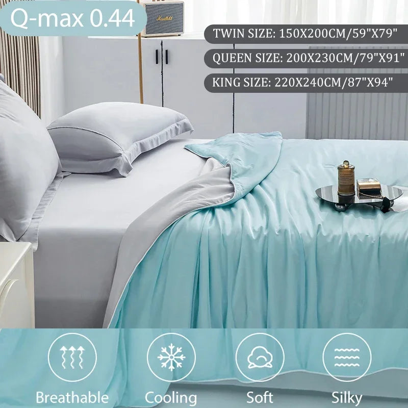 Cooling Blanket Ice Silk 150.0 x 200.0 cm Green Summer Bed Quilt Breathable Moisture Wicking Reversible Bedding | Thomler