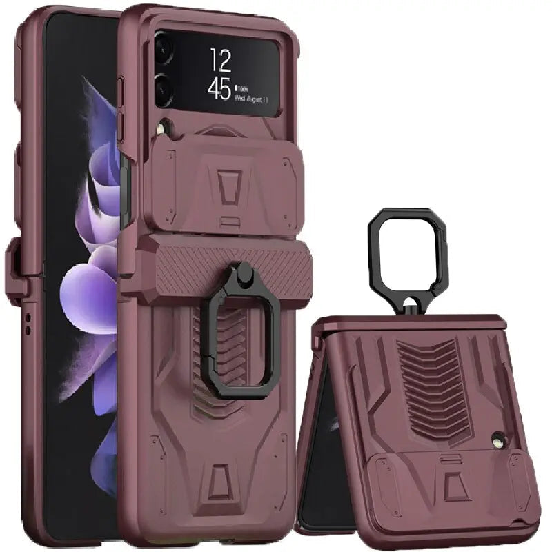 Foldable Phone Protective Cover with Magnetic Kickstand Ring for Samsung Galaxy Z Flip 4 & Z Flip 3 – Dual-Layer Shockproof Design | Thomler