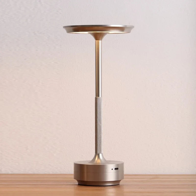 USB Rechargeable LED Desk Lamp with Touch Dimmer Control in Matte Aluminum Finish for Bedside, Dining Room, Office & Patio Use | Thomler