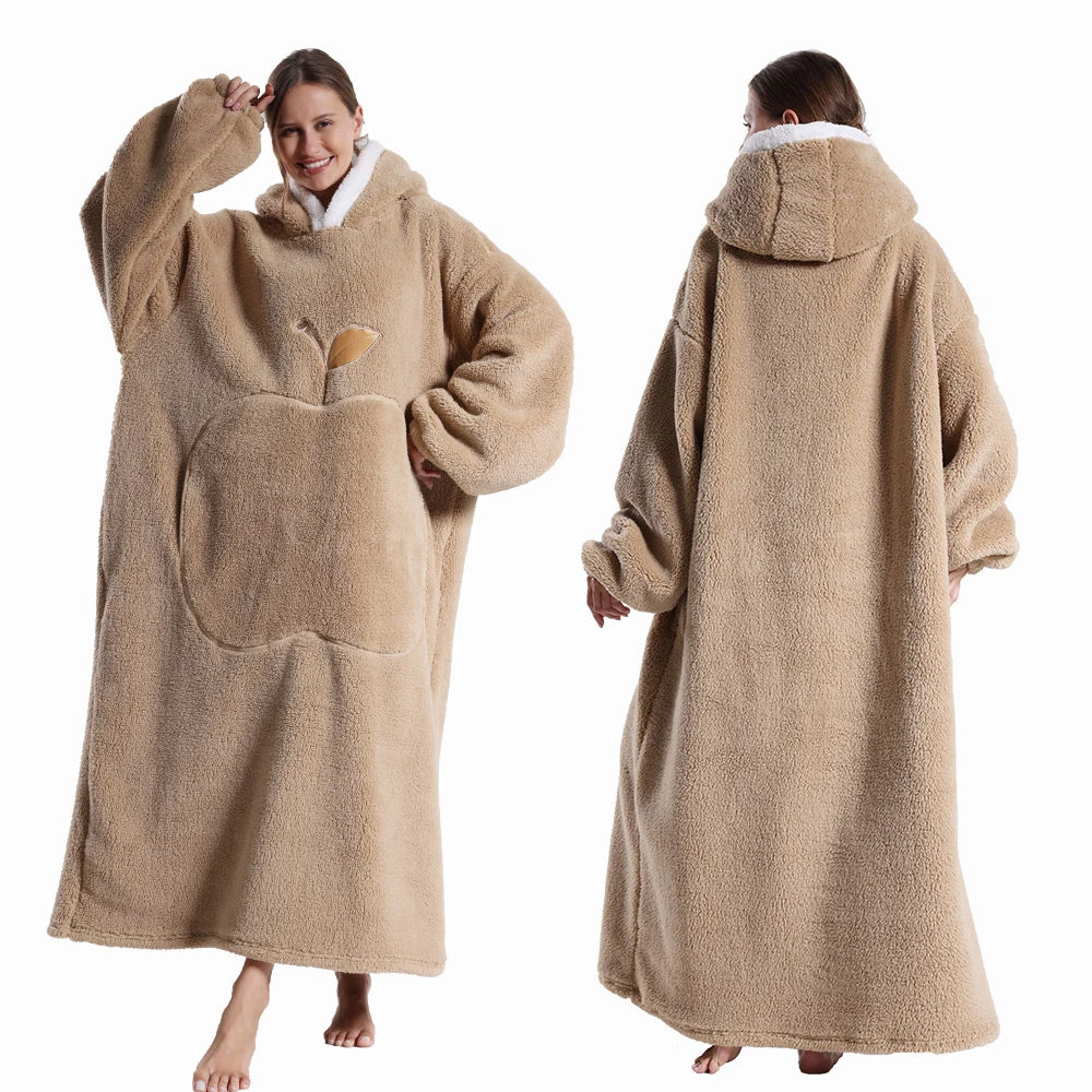 Oversized Hooded Blanket Sweatshirt with Sleeves & Pocket for Adults – Ultra-Soft Sherpa Fleece Wearable Throw for Lounging & Cold Weather | Thomler