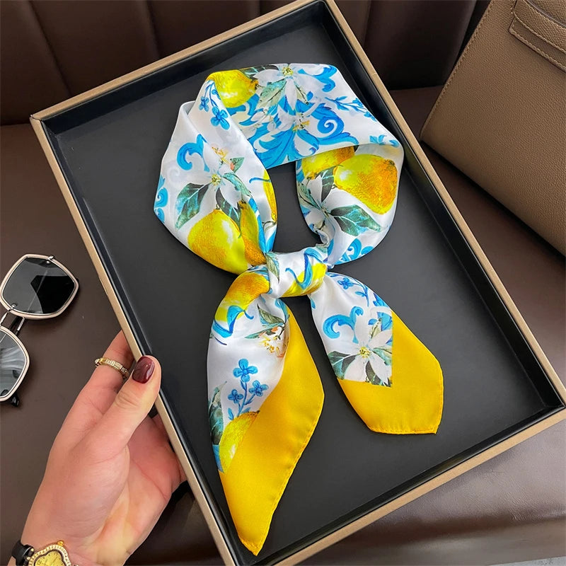 Printed Satin Square Neckerchief for Women 27.5×27.5 in Versatile Head Wrap Neck Tie Hair Ribbon Fashion Accessory | Thomler