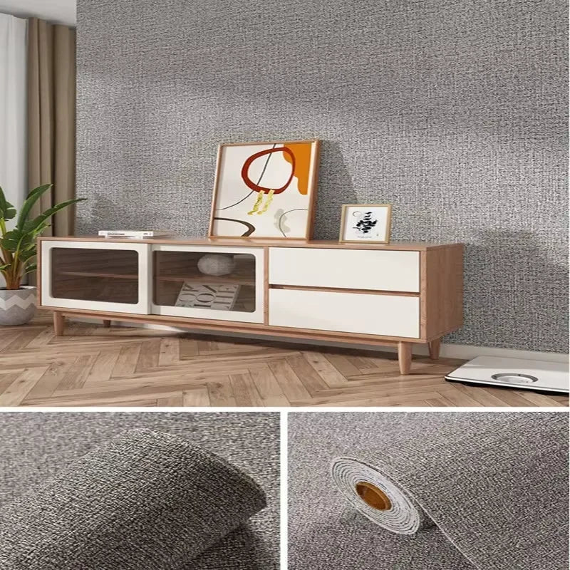 Wallpaper Linen Texture 50.0 cm Peel Stick 3D Wall Panel Living Room Bedroom Moisture Resistant Self Adhesive Covering | Thomler