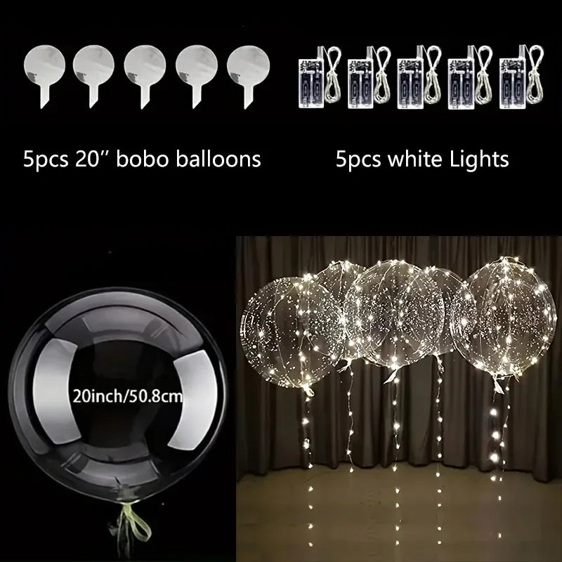 Clear LED Illuminated Party Balloons 20 Inch with Built-In Fairy Lights for Weddings Birthdays Holidays 5-Pack | Thomler