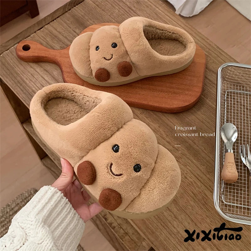 Fluffy Croissant Slippers for Women & Men – Soft Plush Indoor House Shoes with Non-Slip Sole | Thomler