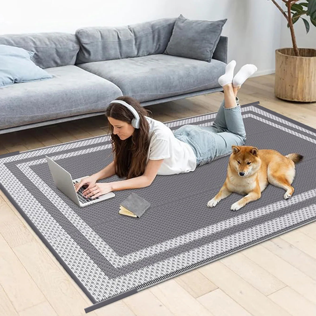 Outdoor Rug Waterproof PP 150.0 cm x 240.0 cm Grey Patio Garden Camping Picnic Balcony Mat | Thomler