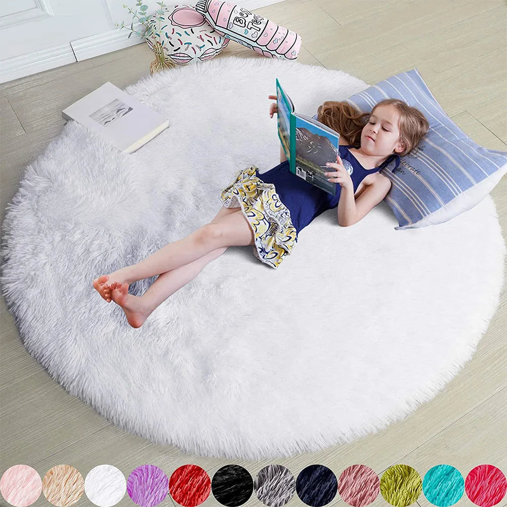 Round Rug Polyester Microfibre 100.0 cm Pink Children Play Area Shaggy Nursery Floor Mat Non Slip Memory Foam | Thomler