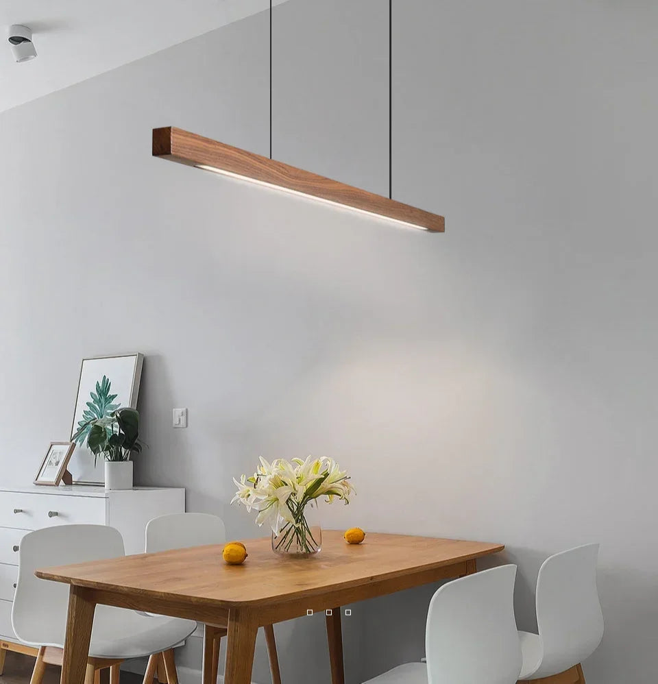 Pendant Light Wood LED 80.0 cm Linear Dining Table Kitchen Island Hanging Ceiling Lamp Dimmable Scandinavian | Thomler