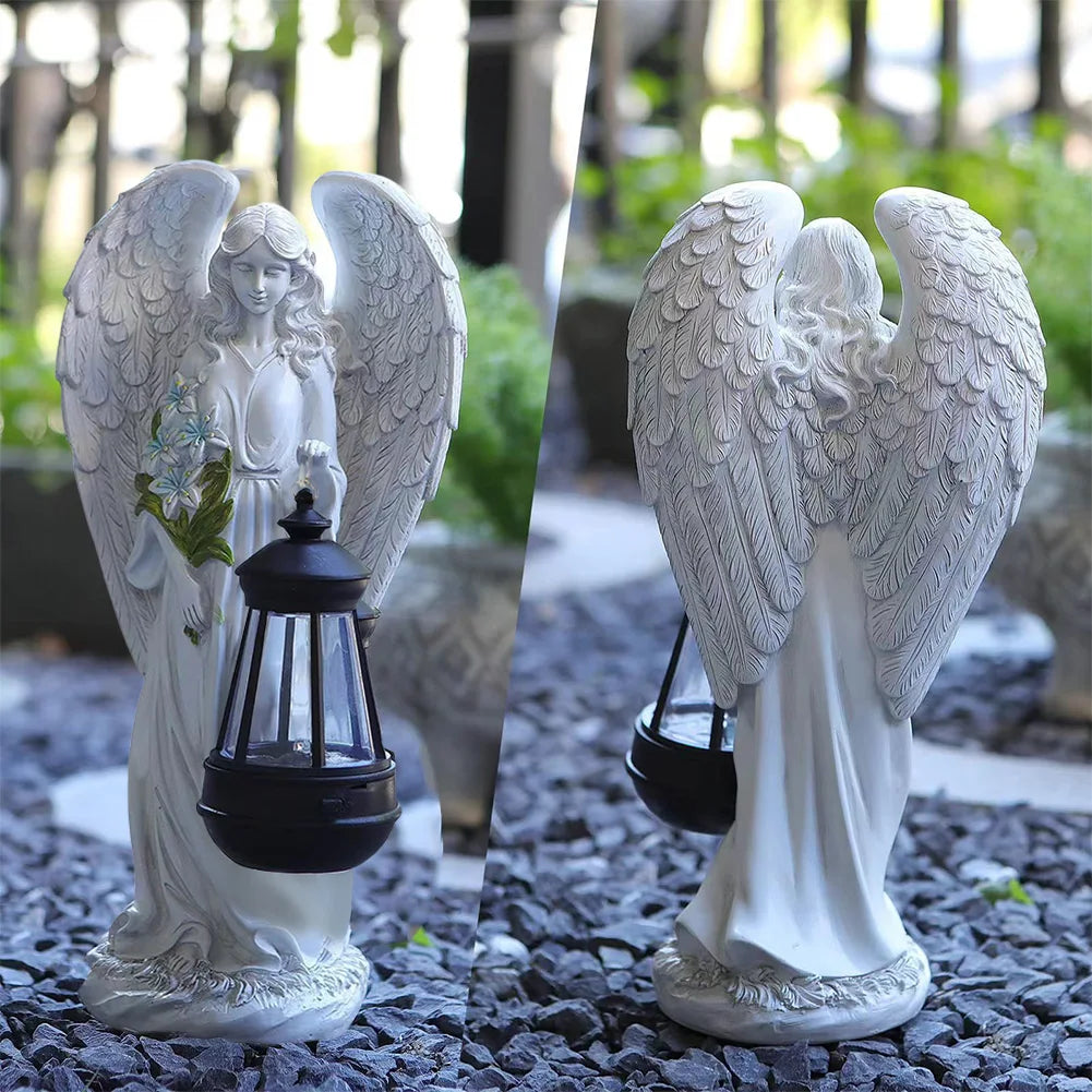 Garden Statue Resin 31.0 cm White Solar LED Lantern Waterproof Patio Memorial Decoration Outdoor Light | Thomler