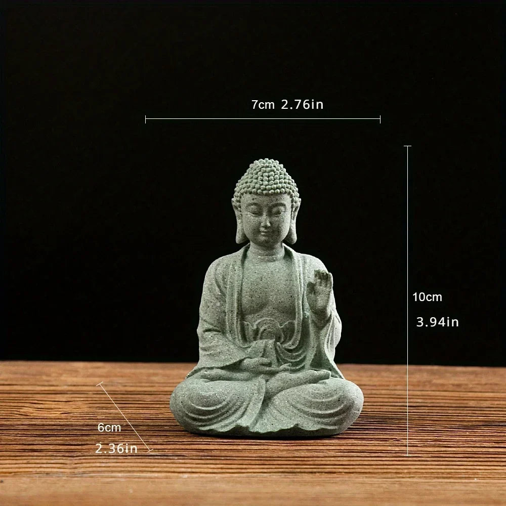 Seated Buddha Figurine in Green Sandstone for Desk, Shelf & Fish Tank Decor | Thomler