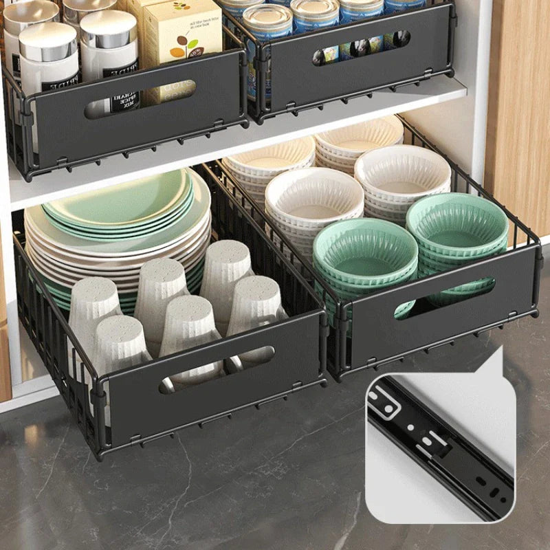 Storage Drawer Carbon Steel 37.5 cm Pull Out Kitchen Cabinet Spice Organiser Pantry Rack Black | Thomler