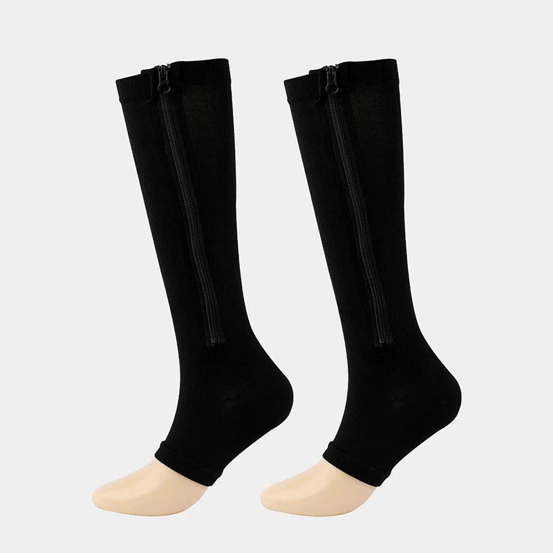 Zippered Compression Socks Knee-High Support Stockings for Men & Women Travel Work Everyday | Thomler
