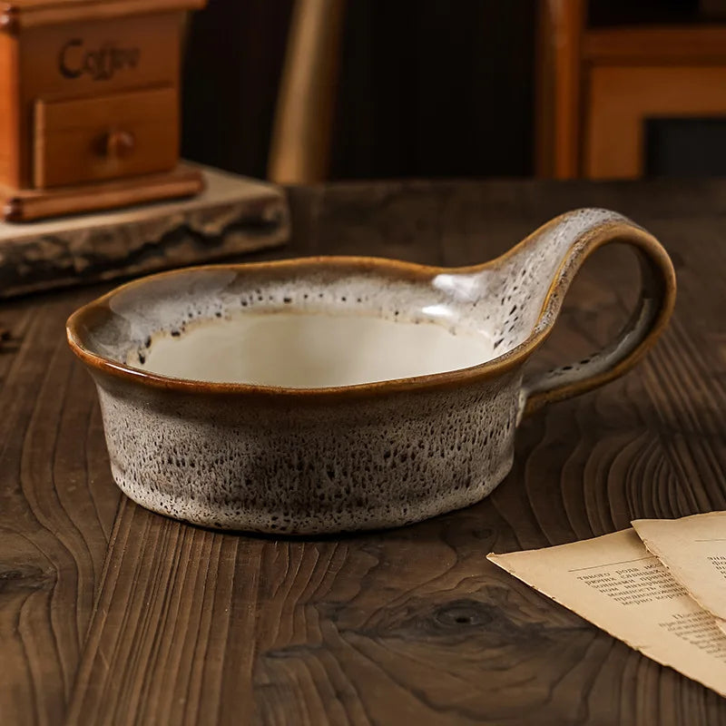 Breakfast Bowl Stoneware 6 in Rustic Ceramic Handled Dining Table Soup Salad Oatmeal Bowl | Thomler