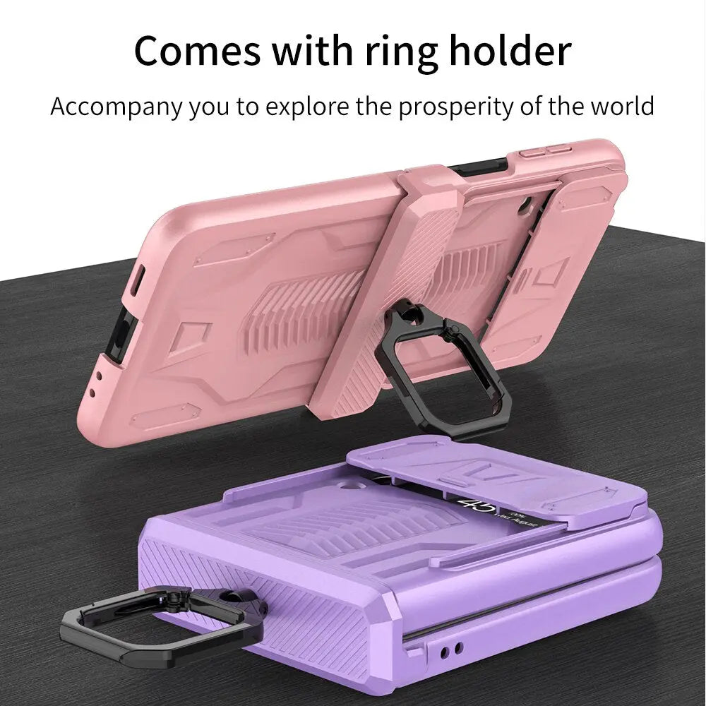 Foldable Phone Protective Cover with Magnetic Kickstand Ring for Samsung Galaxy Z Flip 4 & Z Flip 3 – Dual-Layer Shockproof Design | Thomler