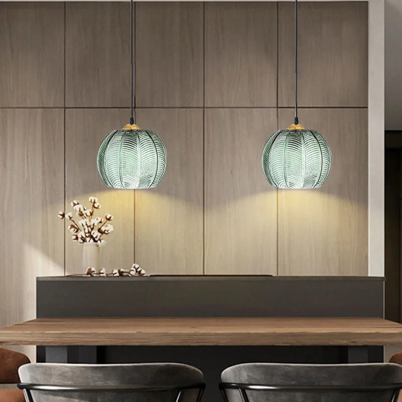 Pendant Light Glass Leaf Pattern E27 Green Dining Room Kitchen Island Hanging Ceiling Fixture Nordic Style | Thomler