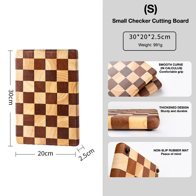 Checkered Mosaic Solid Wood Cutting Board for Kitchen Prep & Serving | Thomler