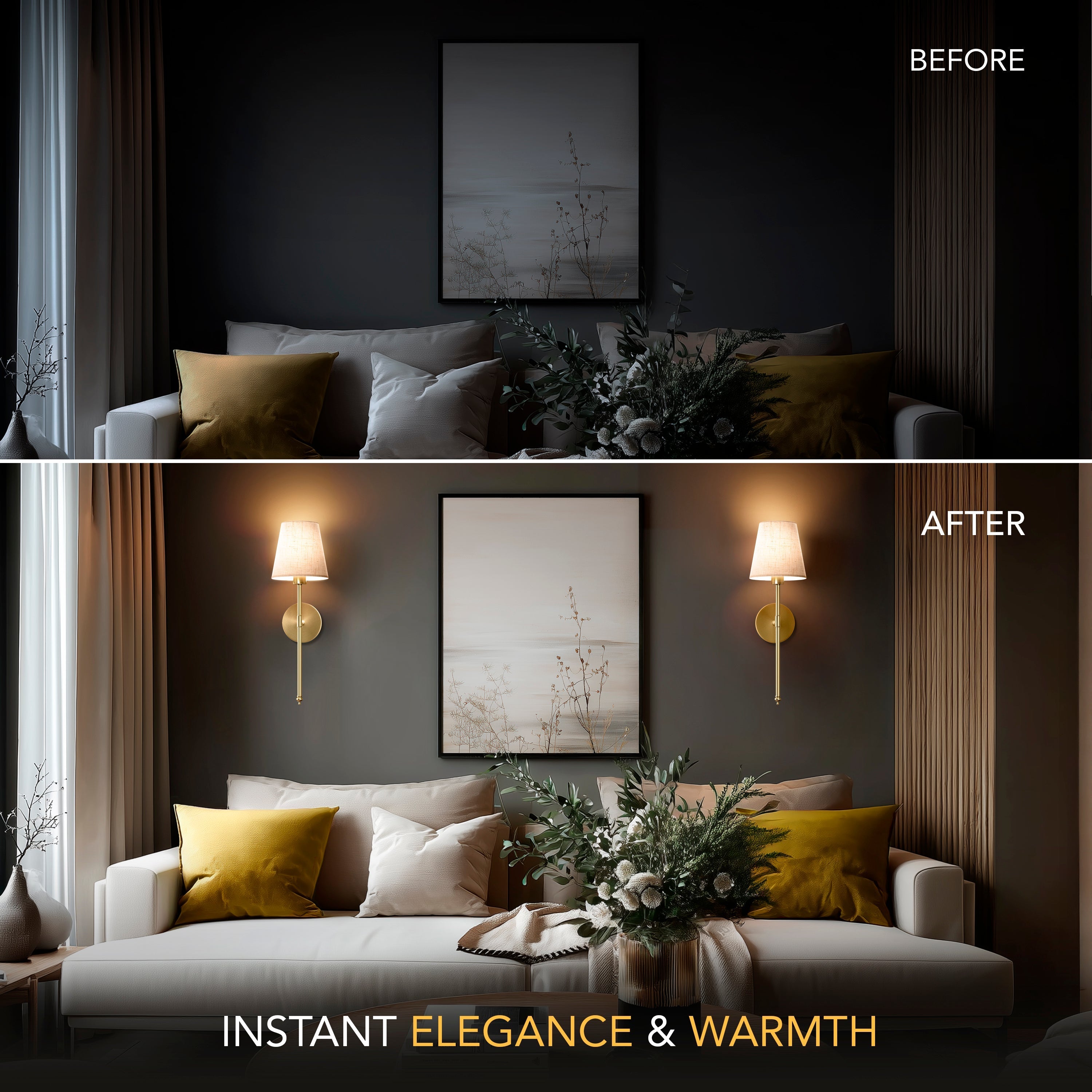 Wall Lamp Gold Linen Shade 51.5 cm Wireless Bedroom Living Room Dimmable RGB Remote Control Sconce Set Of 2 | Thomler