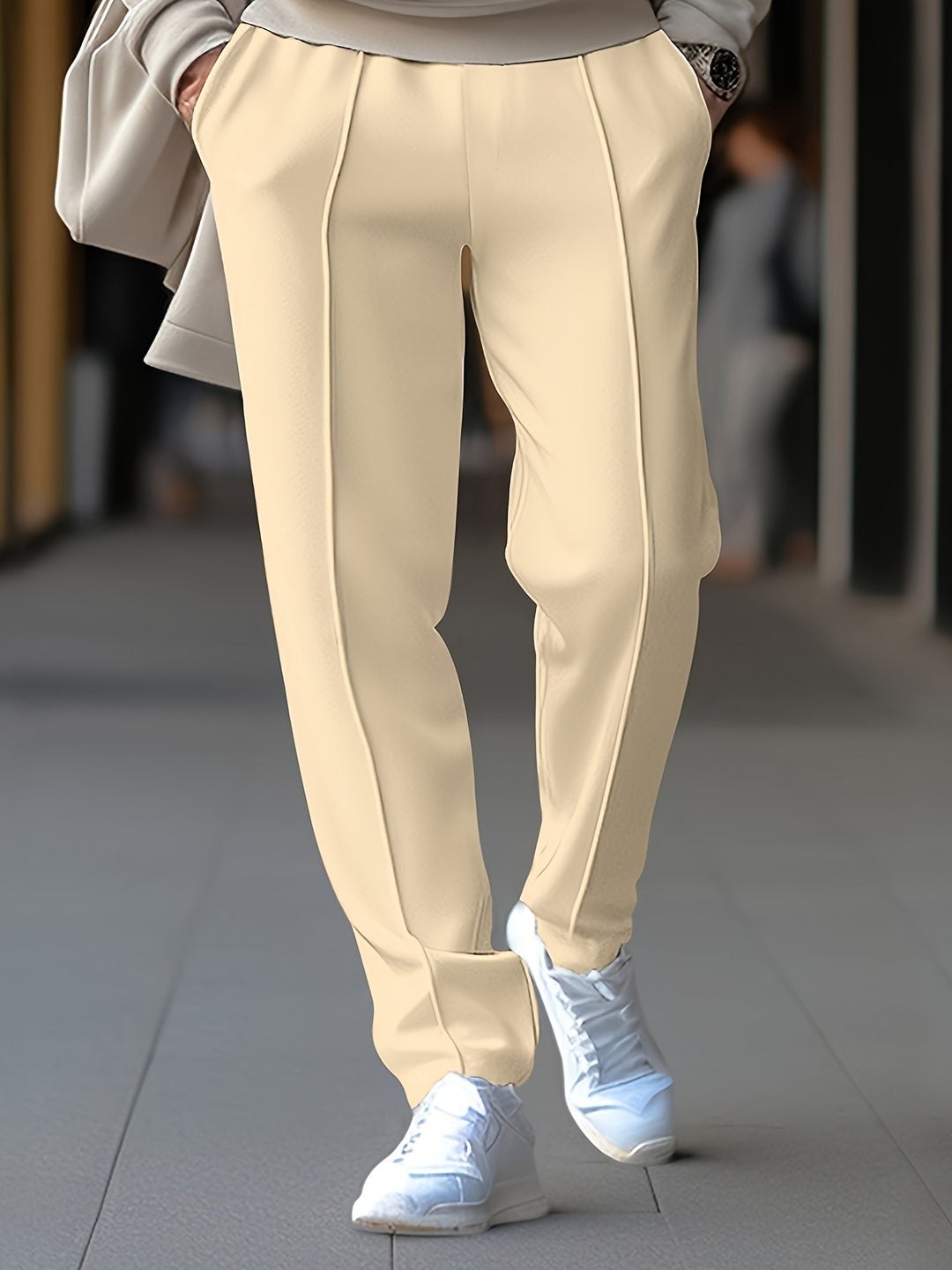 Men's Tapered Pants with Elastic Drawstring Waist and Center Crease – Slim-Fit Casual Trousers for Everyday Comfort | Thomler