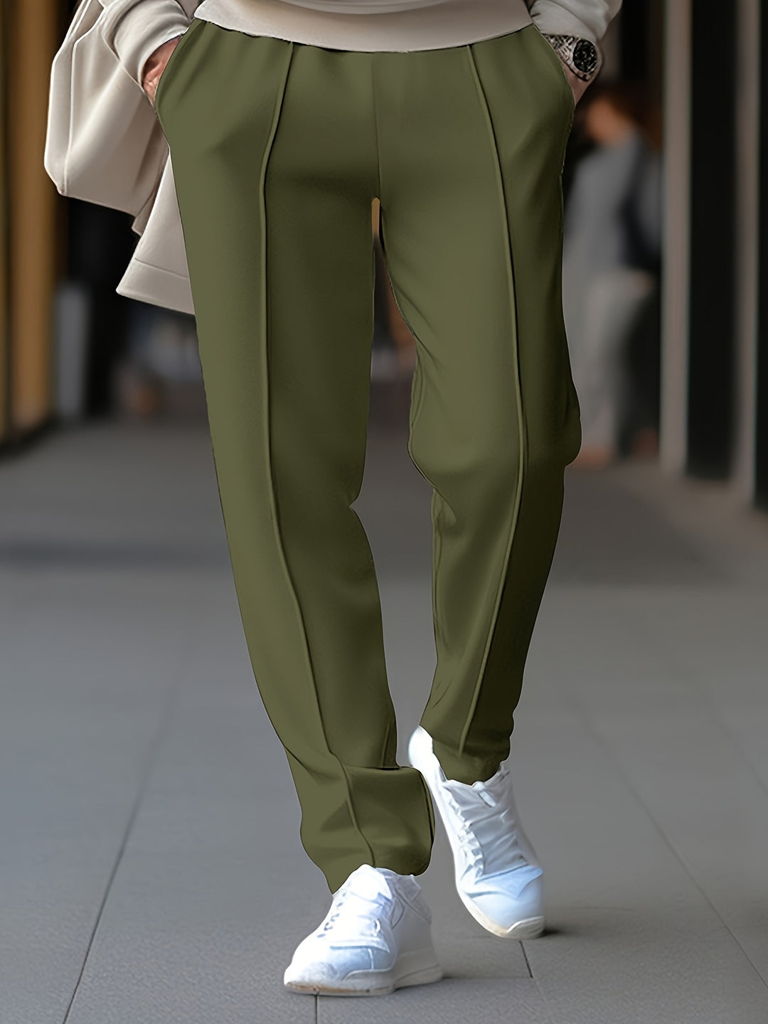 Men's Tapered Pants with Elastic Drawstring Waist and Center Crease – Slim-Fit Casual Trousers for Everyday Comfort | Thomler