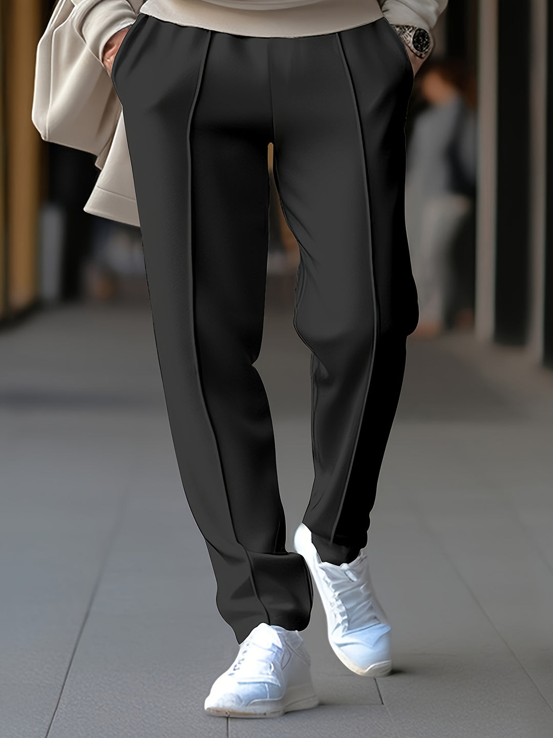 Men's Tapered Pants with Elastic Drawstring Waist and Center Crease – Slim-Fit Casual Trousers for Everyday Comfort | Thomler